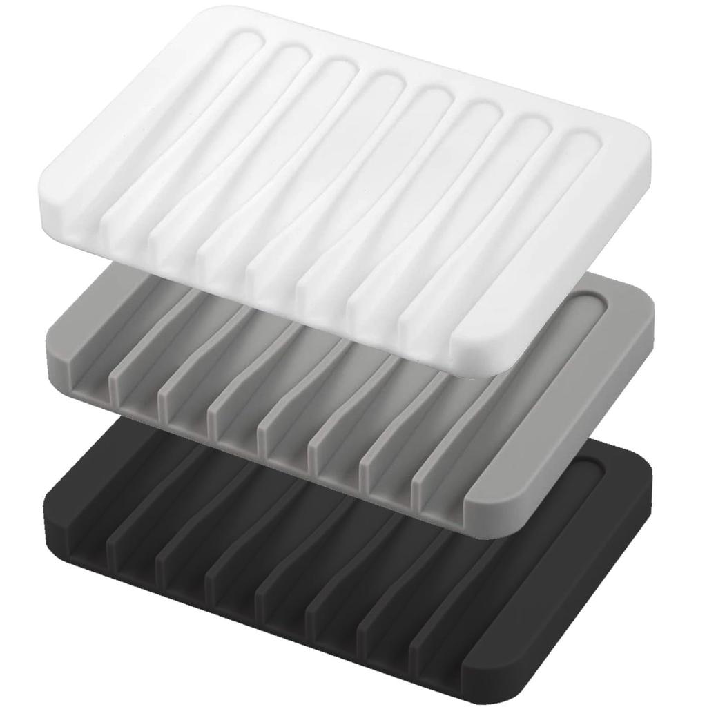 Self Draining Soap Dishes, 3 Pcs Silicone Soap Saver, Waterfall Drainer Soap Holder for Bathroom, Extend Soap Life, Keep Soap Bars Dry Clean & Easy