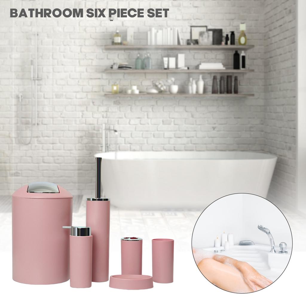 6pcs Bathroom Sets Accessories with Trash Can Toothbrush Holder Cup Soap Dish Suitable for Hotel Dorm