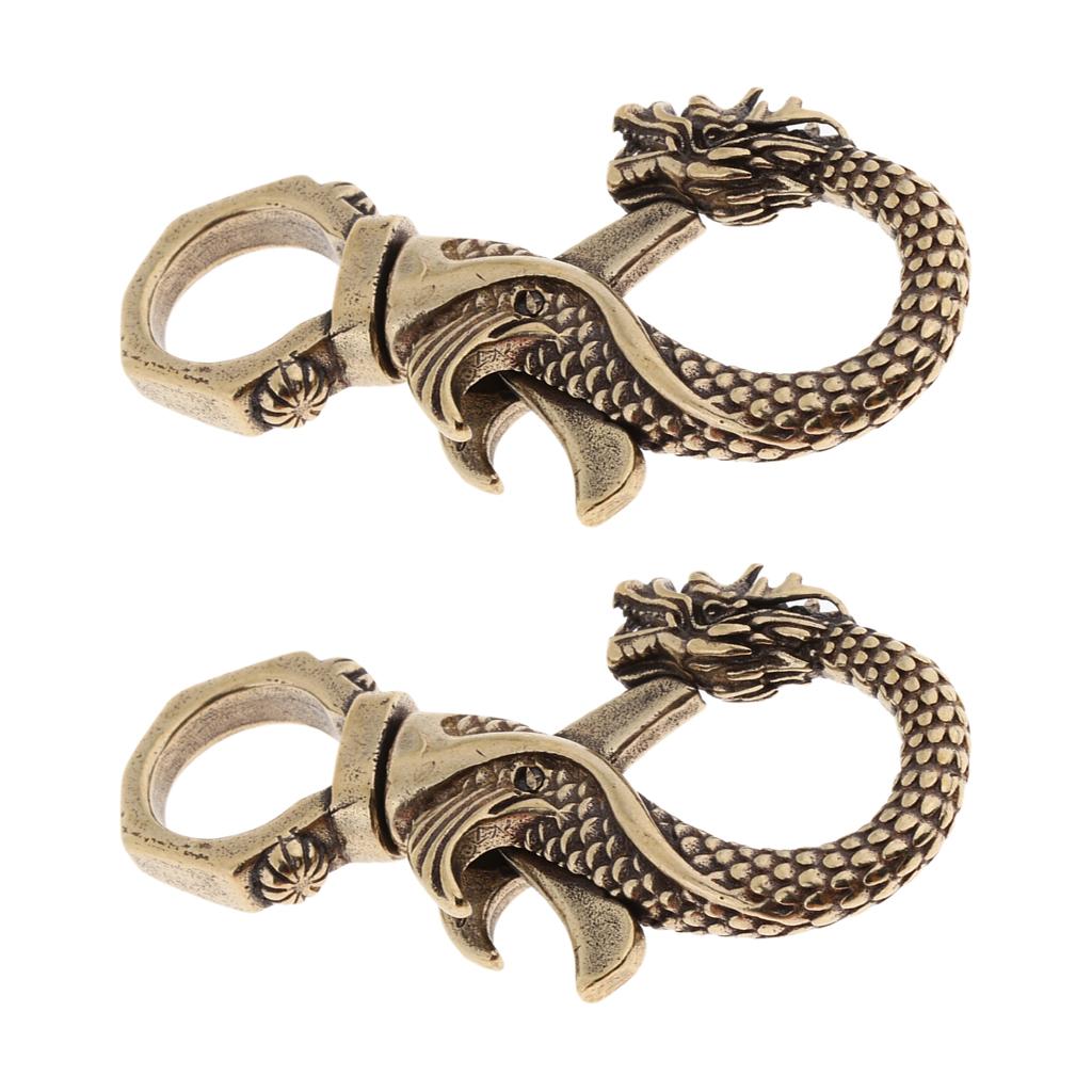 2 Pcs Brass Keychain Bottle Opener Beverage Can Car Key Hook Keyring Tool Retro Dragon Design