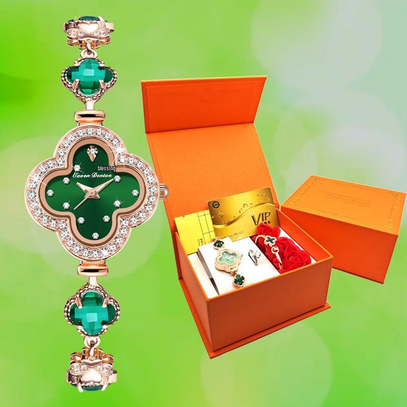 Damenmode Quarz Uhr mit vierblättrigem Kleeblatt Armband