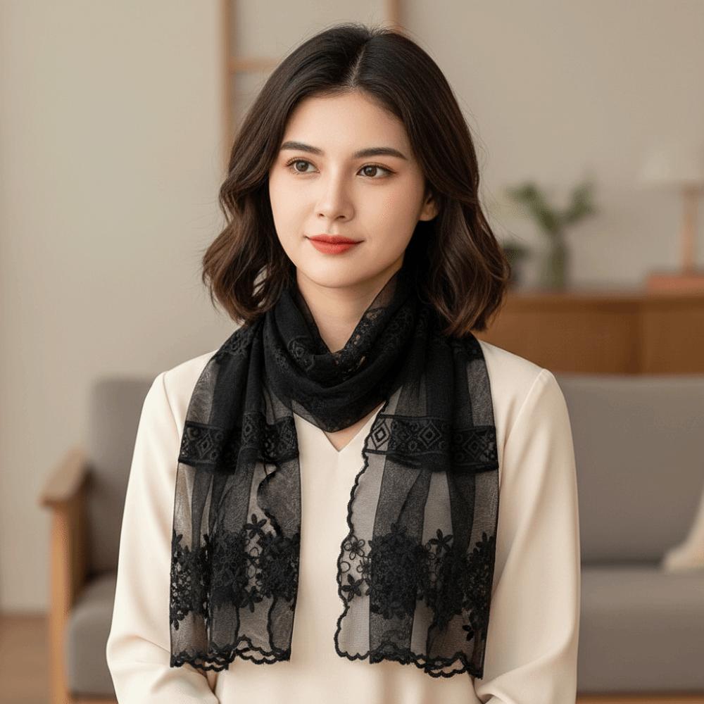 Printed Embroidery Lace Scarf Thin Lace Scarves Fashion Flower Scarf  Beach