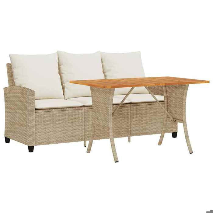 VidaXL Garden Sofa 3-Seater Cushions Table Beige Wicker, Outdoor Sofa, Garden Sofa 3-Seater, Sofa 4103858
