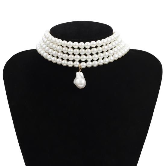 Elegant Women Multi-layer Faux Pearl Beaded Choker Necklace Party Jewelry Gift