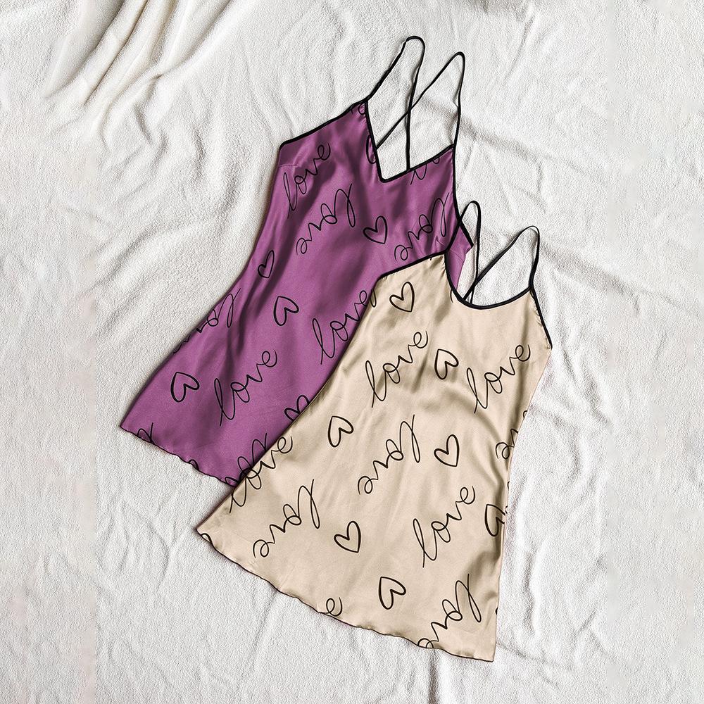 

2 Стильные и дышащие шелковые принты ночная рубашка-комбинация сексуальная пижама-халтер S