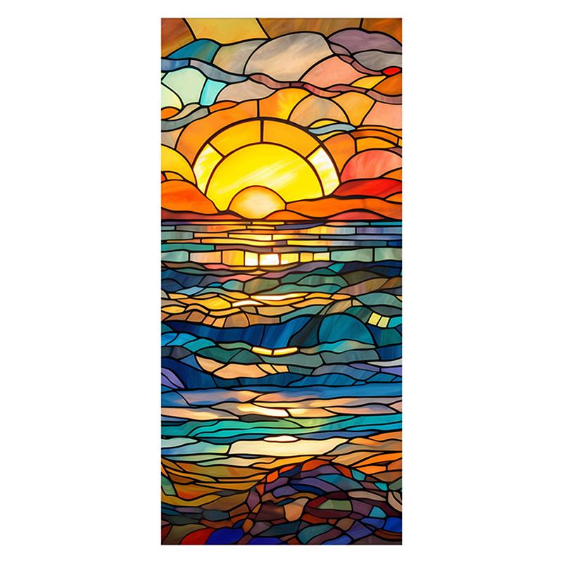 45x100cm Vitraliu Colorat Plantă Tropicală Floare Film pentru Ușă Fereastră PVC Adsorbție Statică Autocolant Sticlă Decor Acasă Decal Detașabil