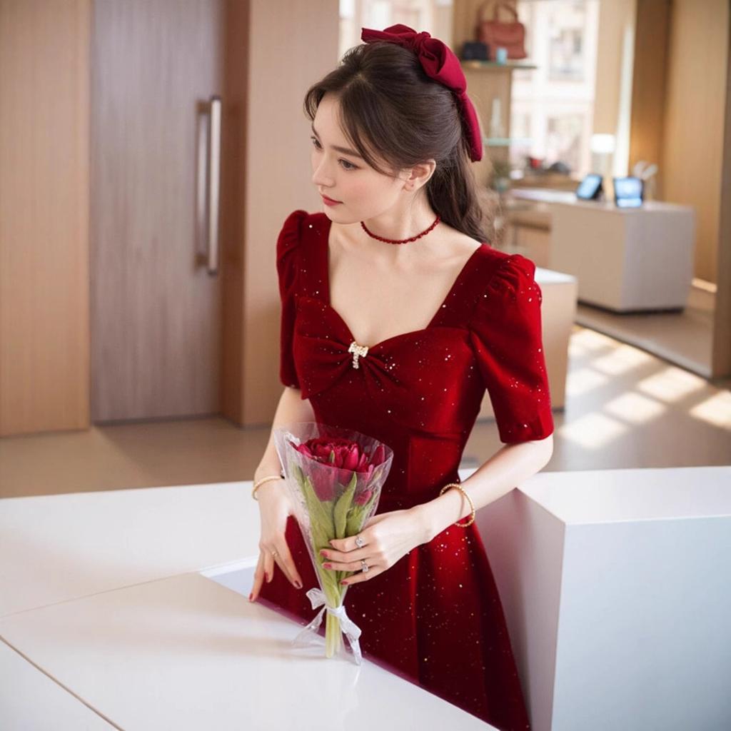 Toast Bride Beautiful Red Engagement Dress Senior Annual Meeting Wedding Day Casual Small Dress