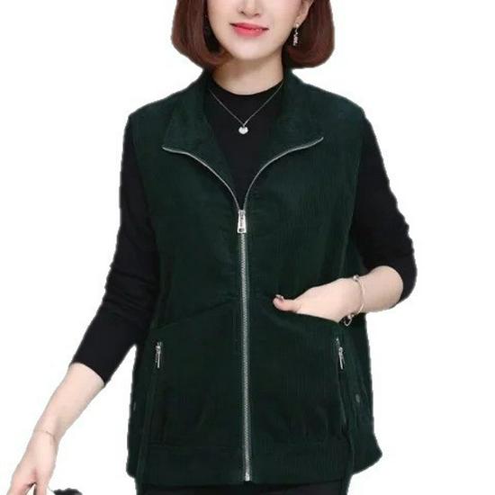 Women's Plus Size Retro Corduroy Vest: Sleeveless Spring/Autumn Casual Style for Middle-Aged Moms.