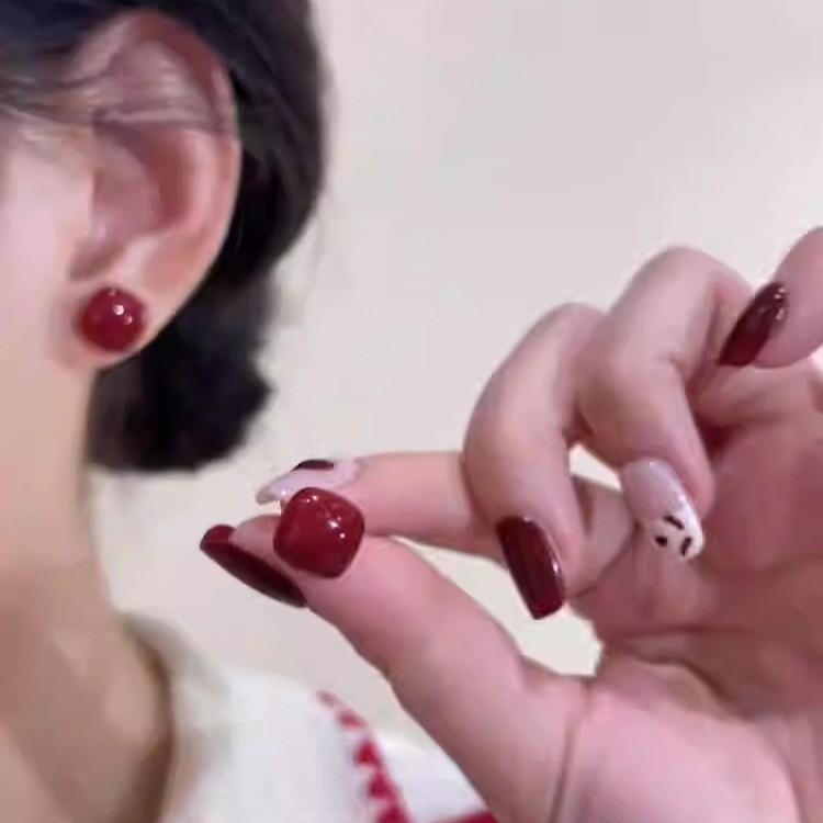 Red Ribbon Bow-knot Vintage Stud Earrings For Women Korean Fashion Autumn Winter Simple Bow Red Stud Earrings Geometric Earring