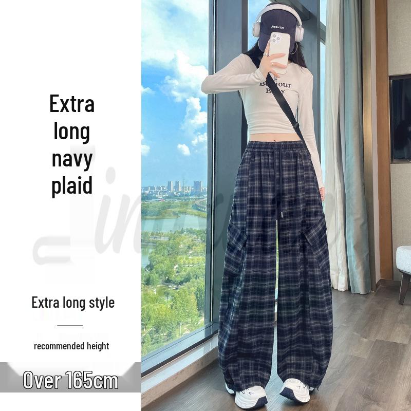 

2026 Autumn Women s Retro Plaid High Waist Wide Leg Pants - Two-Way Casual & Sporty Wear S