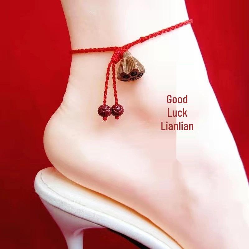 Женский и мужской браслет на щиколотку на удачу: Персиковое дерево, Киноварь, Цвет персика, Лотос, Многослойный браслет-веревка для лодыжки