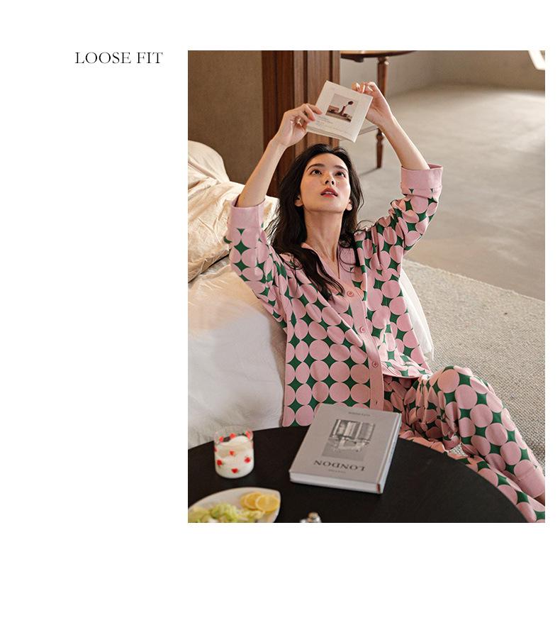 2026 Women's Milk Silk Pajamas Set: V-Neck Cardigan, Long Sleeve, Long Pants, Thin Polka Dot Print for Spring and Autumn