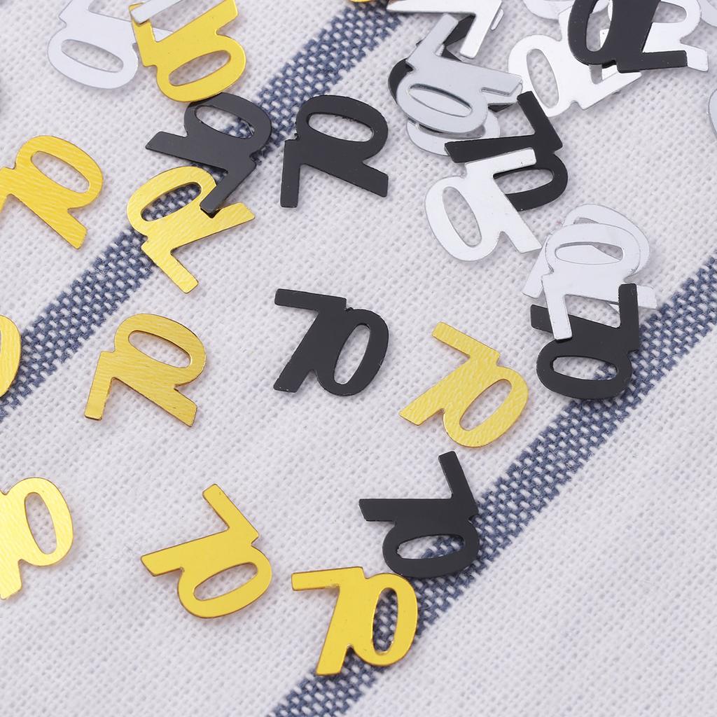 1200Pcs Anniversary Confetti Number 70 Reusable Sequins for Invitations Wrapping Paper Party Decor Golden Silver Black