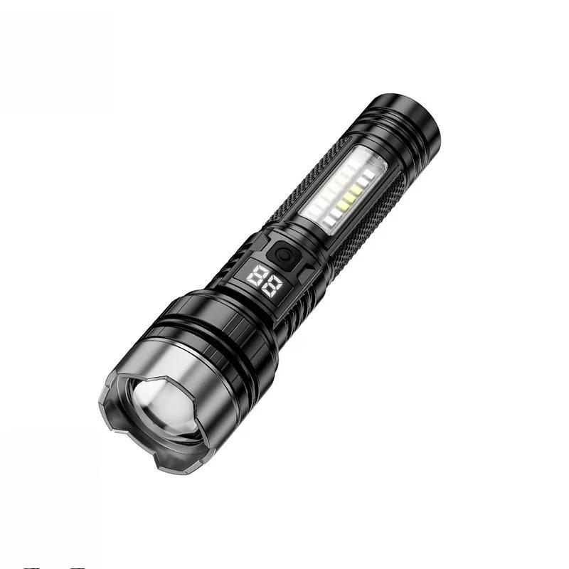 5 Modes USB Rechargeable LED Flashlight Powerful Zoom Torch with COB Side Lights Outdoor Emergency Lantern Camping Portable Lamp
