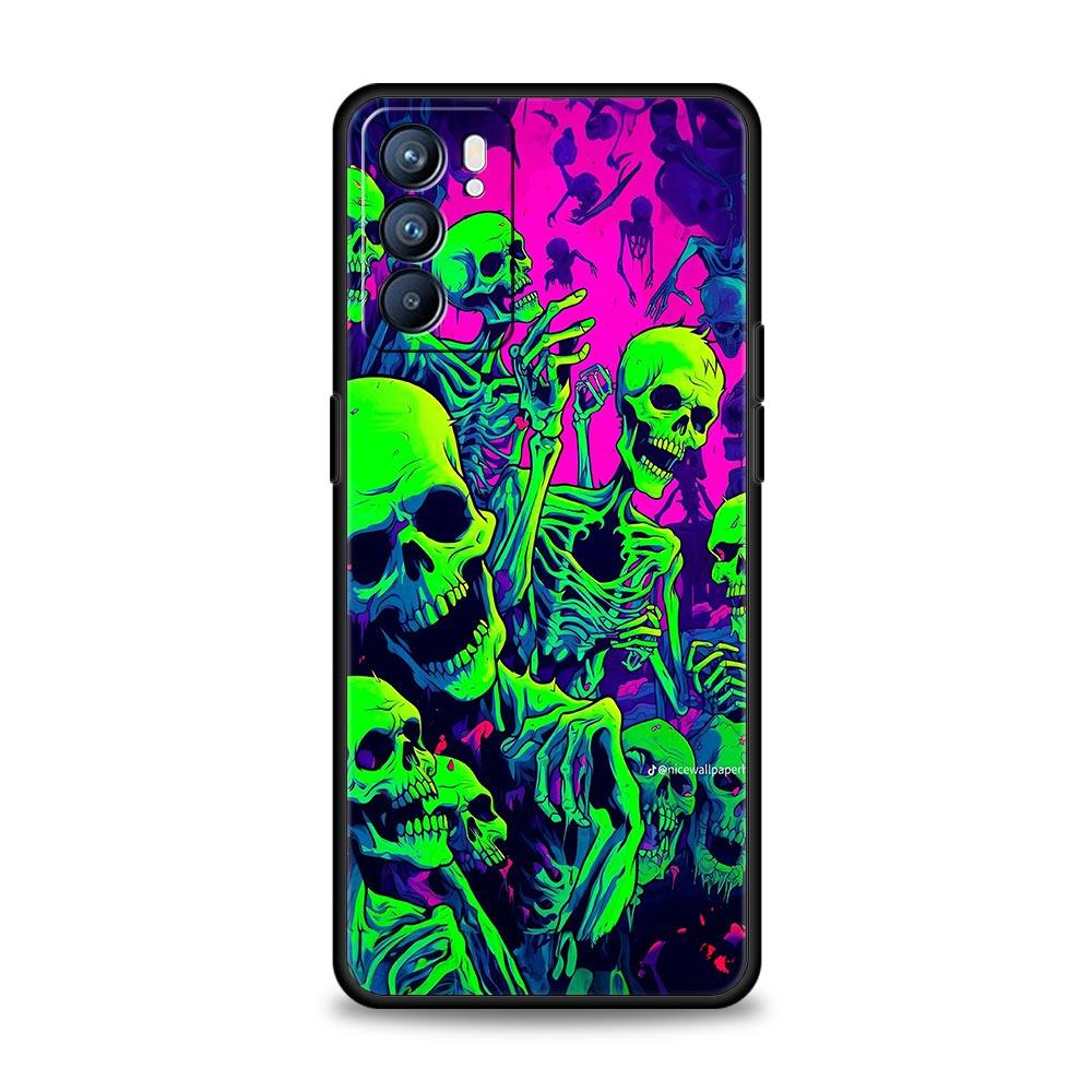 Skeleton Skull Phone Case For Oppo Reno 13 12 11 10 7 F Find X5 X6 A98 A80 A79 A78 A57 A54 A31 A17 Pro 5G Soft TPU Cover Fundas