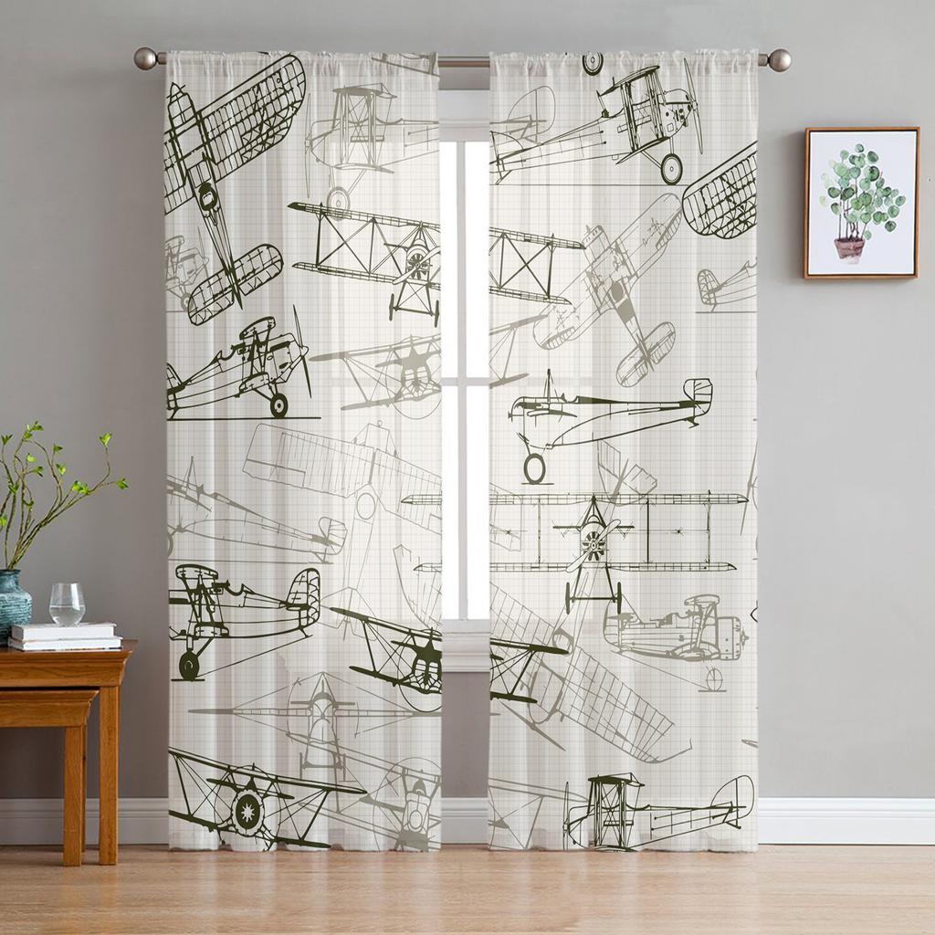 Flugzeug Sonnenuntergang Moderne Vorhänge für Wohnzimmer Transparente Tüllvorhänge Fensterschleier für das Schlafzimmer Zubehör Dekor