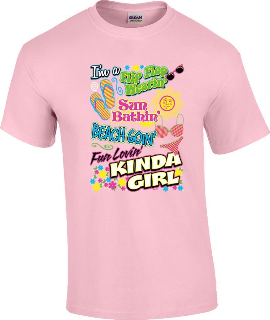 I m A Flip Flop Wearin Sun Bathin Beach Goin Fun Lovin Kinda Girl T-Shirt M