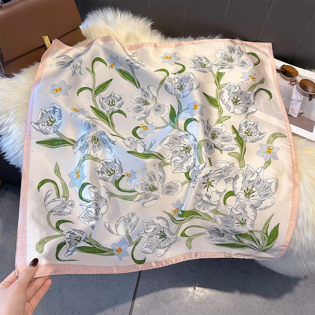 Korean New Versatile Fashion 71 Imitation Silk Square Scarf Women's High-end Sense Neck Protection Neck Scarf Silk Scarf