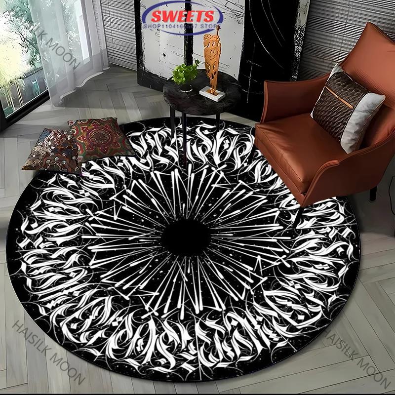 Black and White Red Art Style Round Carpet Living Room Bedroom Modern Decorative Mat Children's Room Non-slip Rug Yoga Chair Mat