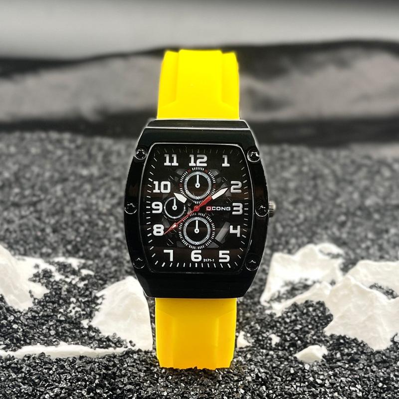 Унисекс-часы JYL Richard Barrel с полым силиконовым ремешком Lemon Yellow топаз