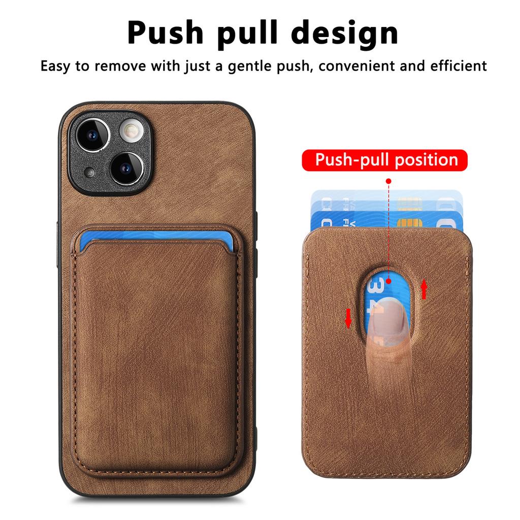 Applicable Apple 16 Pro Mobile Phone Case Leather Solid Color Retro 15 Pro Magnetic Card Case IPhone14 Protective Case