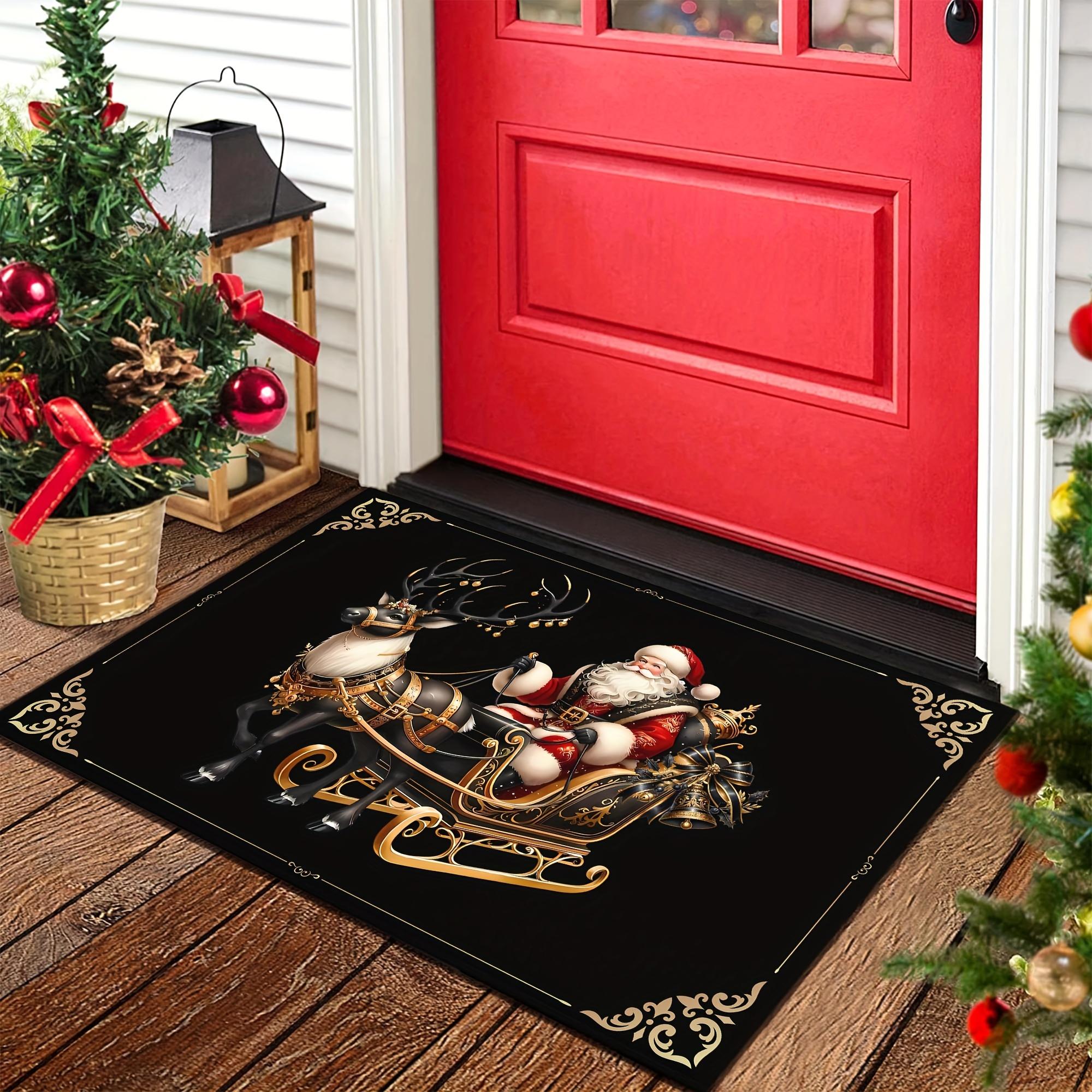 

Santa Claus Sleigh Carpet Indoor Outdoor Anti-Fouling Wear-Resistant Doormat Living Room Bedroom Decor Floor Mat 40X60CM