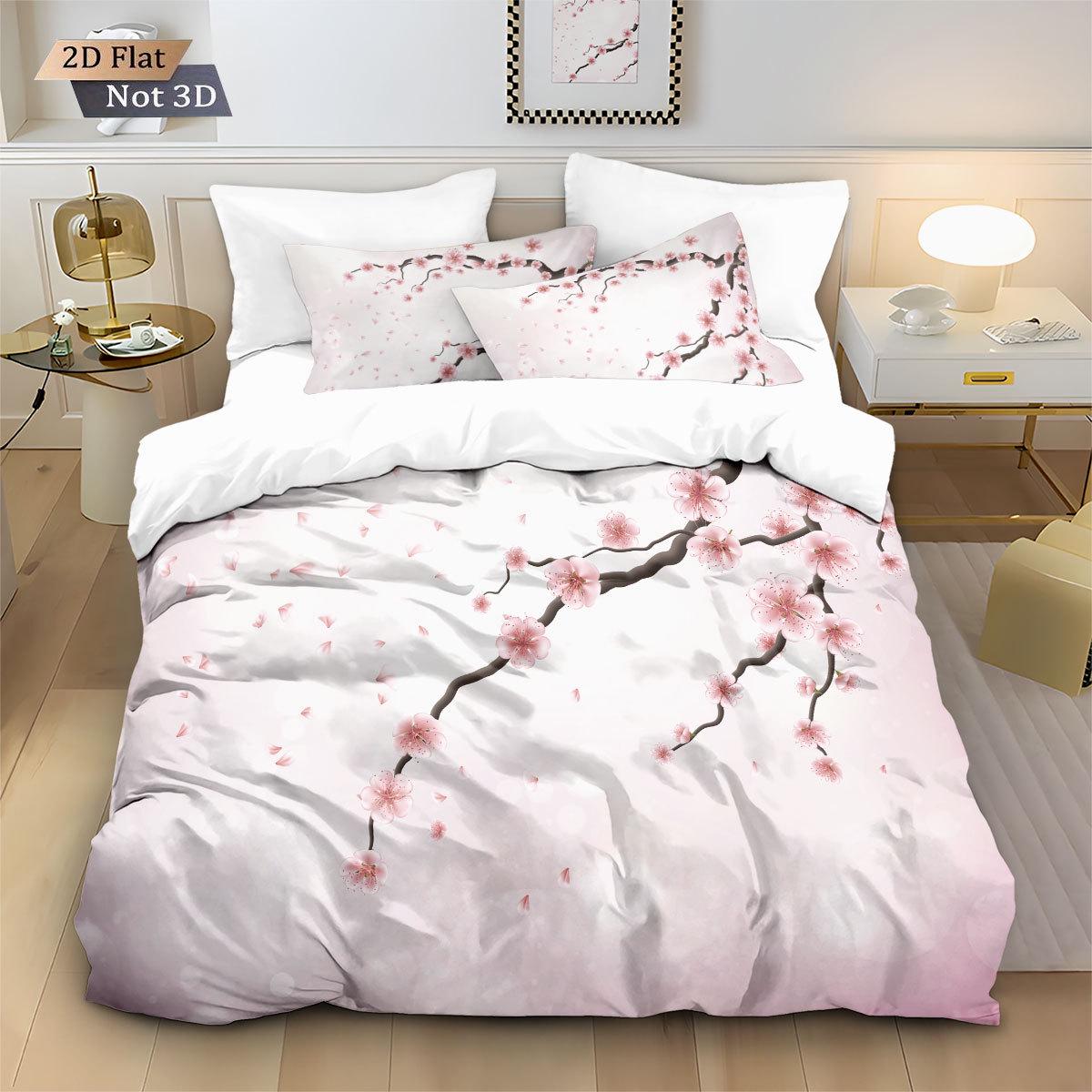 

Three-Piece Pink Plum Blossom Brushed Duvet Cover Bedding Set - Custom Patterns Available Twin XL 135x200 cm