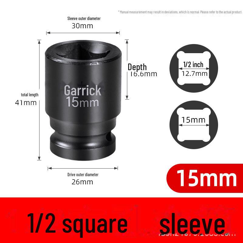 Viereckige Stecknusshülse mit Vierkantkopf, zwei äußere Vierkantlöcher, 22/24 Dafei, 12,5 mm, kleiner Luftkanonenschlüssel.