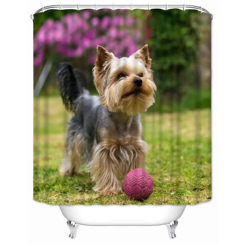 

Lovely Yorkshire Terrier Shower Curtain Waterproof Bathroom Polyester Fabric Cute Dog Bathroom Curtain Home Decor With 12 Hooks W60H190(CM)-1 Pcs