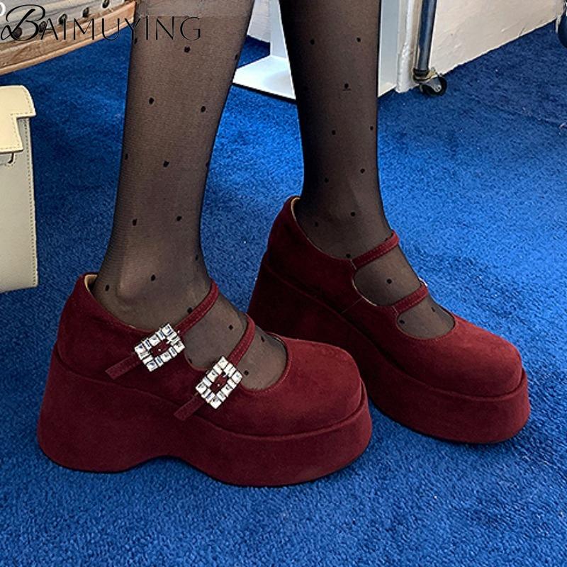 Platform Marie Janes Shoes Women Wedges Sandals Summer 2025 New Fad Pumps Dress Shallow Suede Elegant Plus Size Zapatos De Mujer