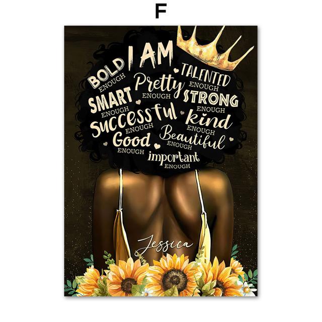 Abstract Sunflower Afro Girl Black Beauty African Art Canvas Painting Nordic Posters And Prints Wall Pictures Living Room Decor No Frame