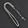 Women's Christian Fashion Faux Pearl Rosary Necklace with Virgin Mary & Jesus Cross Pendant Long Beads Chain Jewelry