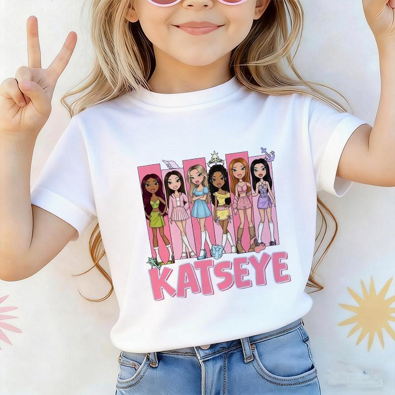 Kids Streetwear Y2K Tees Tops Music Singer Katseye T Shirt Boys Girls Short Sleeve Cartoon T-shirt Summer Children's Clothing