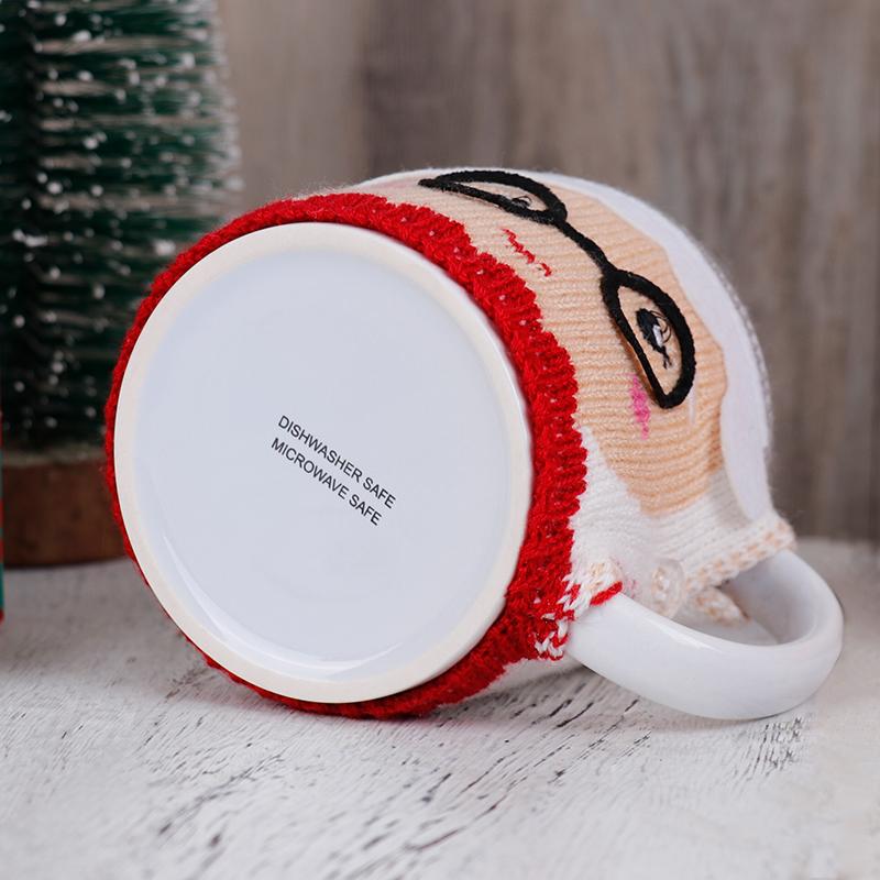 Christmas Ceramic Mug with Knitted Santa Sleeve & Tree Tea Infuser Festive Tea Cup Set Xmas Gift for Tea Enthusiasts