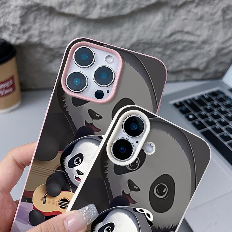 Guitar-playing Panda Pattern Case For iPhone 17 Pro Max Funda iPhone 16 Pro Max 15 14 13 12 11 Air 16E Leather Texture Silicone Cover
