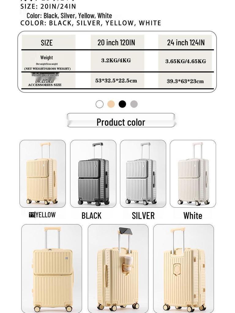 20-Inch Carry-On Luggage: Large Capacity Travel Suitcase for Students, 24-Inch Leather Trolley Available