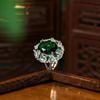 Adjustable Open Ring Women With Zircon Gemstone Oval Cabochon Vintage Luxury Style Plated Geometric Design