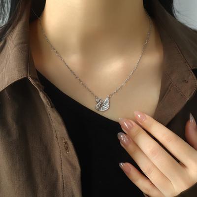 Full Diamond White Swan Necklace, The Same Light Luxury Style Of Shijia, Hollowed Out Zircon Little Swan Collarbone Chain With Goods