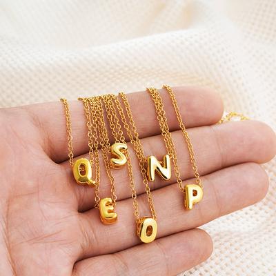 Mini Thick A-Z Initial Letter Gold Plated Pendant Necklace for Women Simple Bubble Letter Clavicle Necklace Birthday Gift