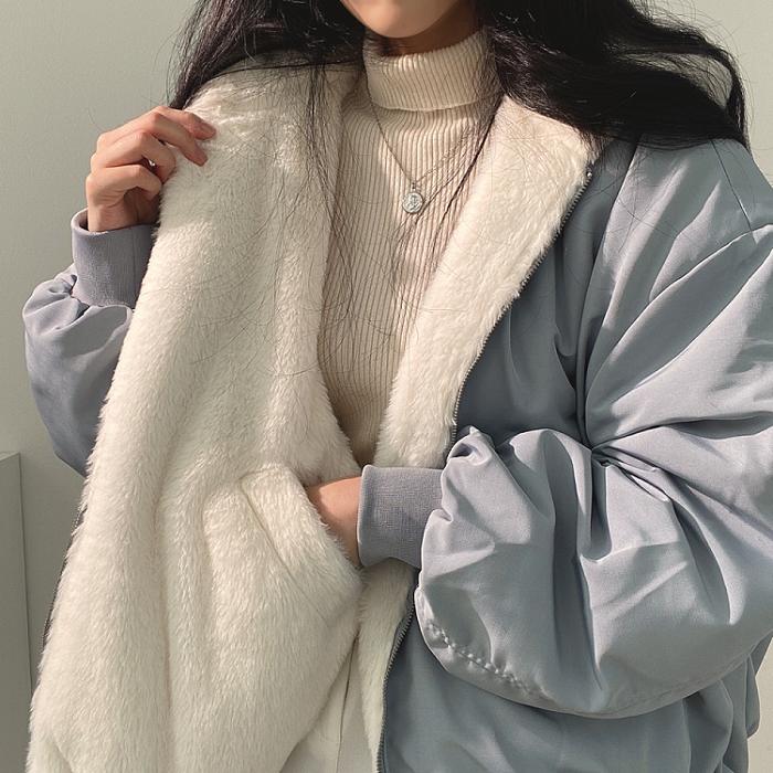 Giacca bifacciale da donna, oversize, con cappuccio, cappotti invernali da donna, caldi e spessi, capispalla vintage e soffici