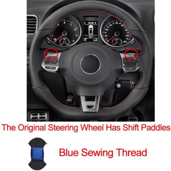 HuiER Hand Sewing Car Steering Wheel Cover Red Marker For Volkswagen Golf 6 GTI MK6 VW Polo GTI Scirocco R Passat CC R-Line