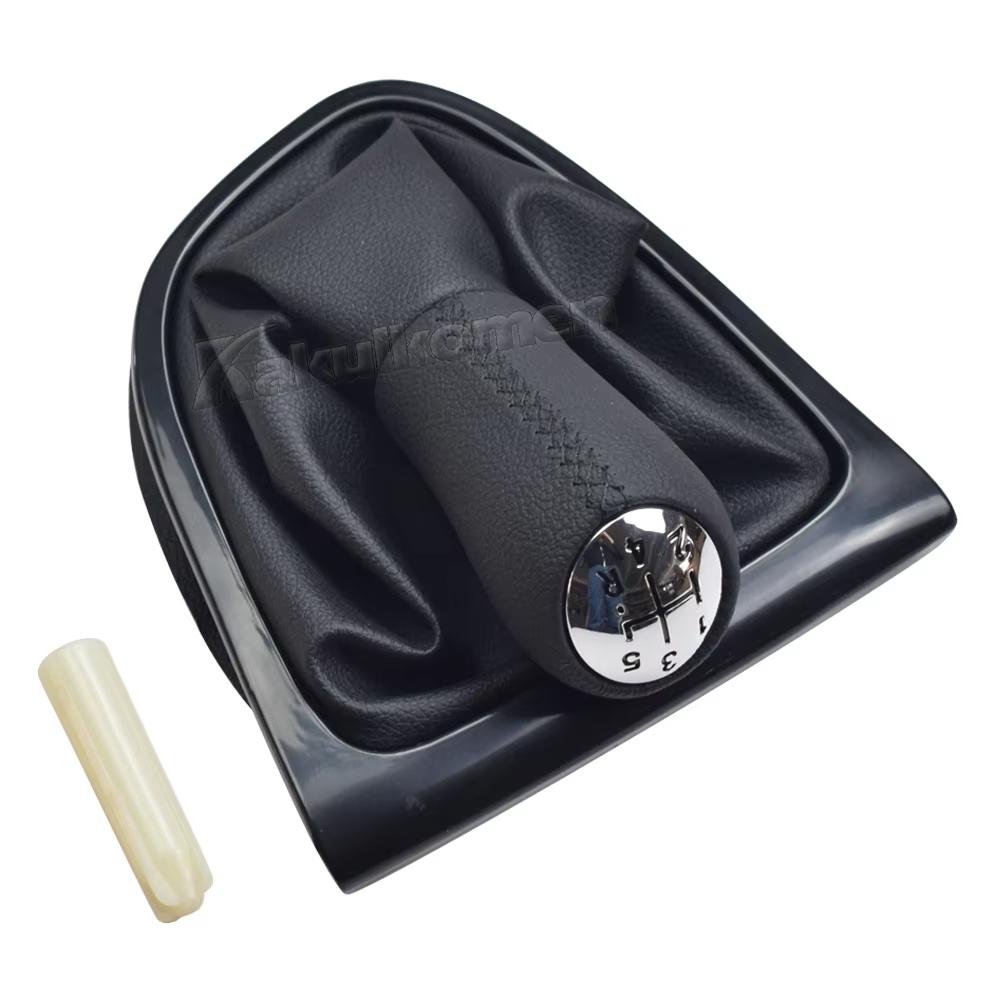 Manual Transmission 5 Speed Leather Gear Shift Knob Stick Gaiter For Renault Clio 4 IV 2012- Black Boot Cover Gaitor Collar 5R Speed(LHD)
