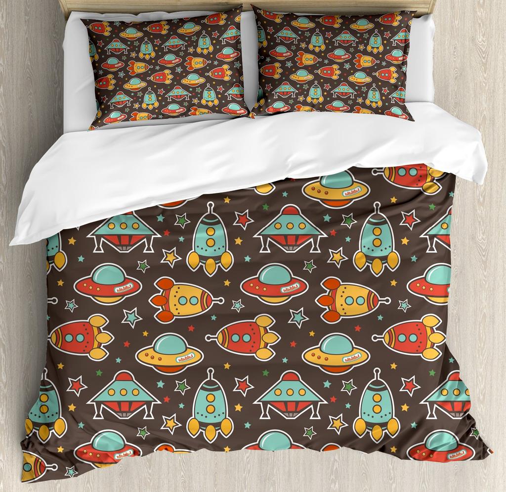 UFO Duvet Cover Set for Kids Boys Girls Teens Queen Lightweight Quilt Cover Outer Space Theme Bedding Set Bedroom Decor No Quilt