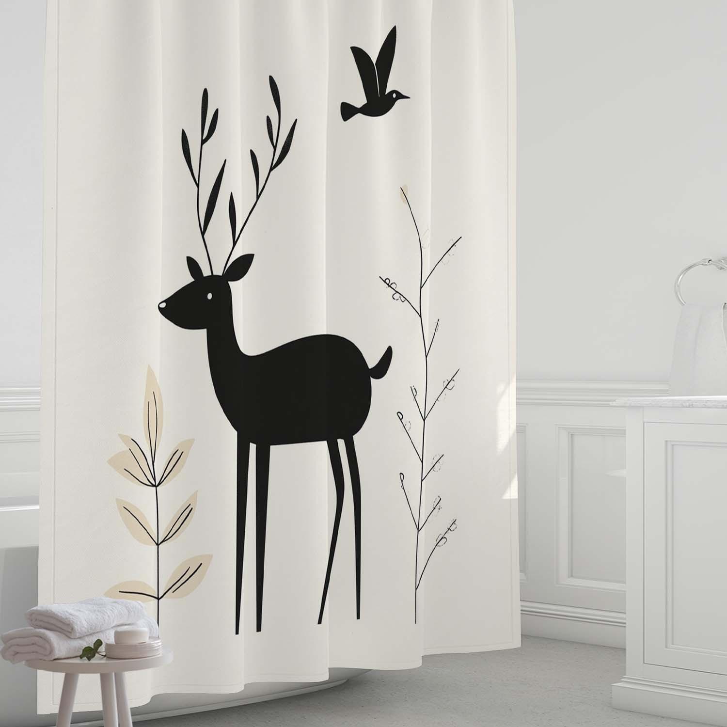 

Simple Cartoon Fawn Print Shower Curtain, Window Curtain With 12 Hooks - Curtains For Windows W60H190(CM)-1 Pcs