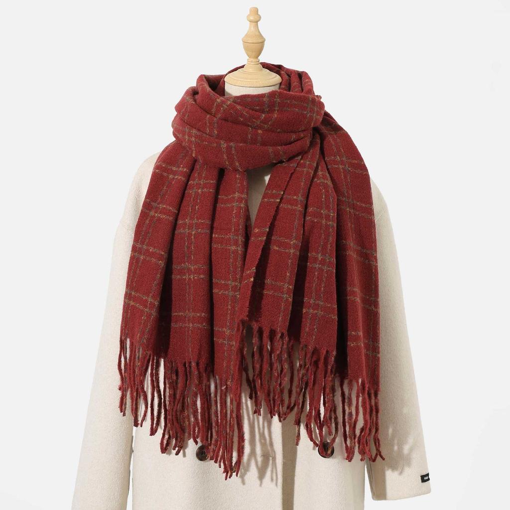 Cashmere scarf flat replacement! Advanced sense of color scheme plaid scarf warm and thickened winter versatile atmosphere scarf