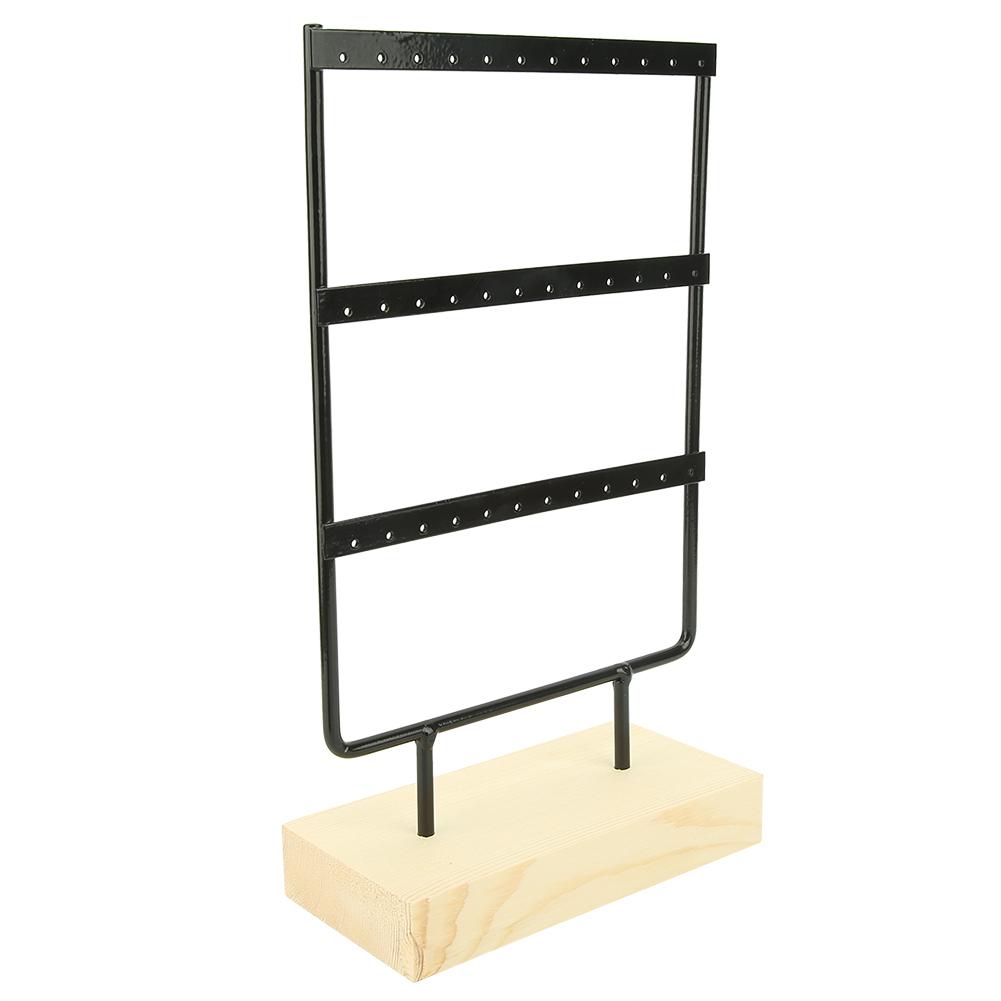 36 Holes Metal Jewelry Storage Rack Display Stand Earrings Necklace Organizer with Wood Base