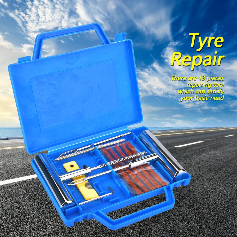 13Pcs Tire Repair Kit Tyre Repairing Tool Set for Automobiles Motorcycles with Box