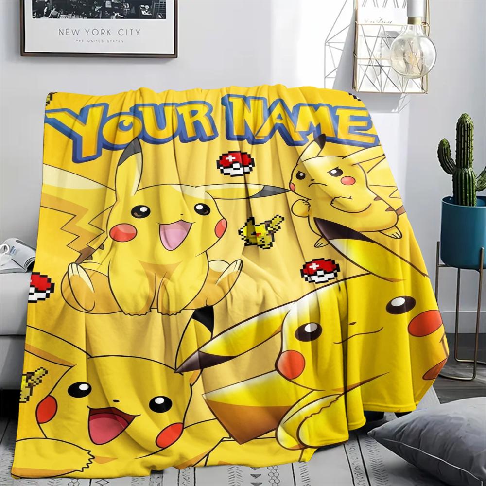 1PC Custom Name Pokemon Patterned Flannel Blanket Suitable For All Seasons for Home Decor Warmth and Comfort Gifts Holiday Present_xia