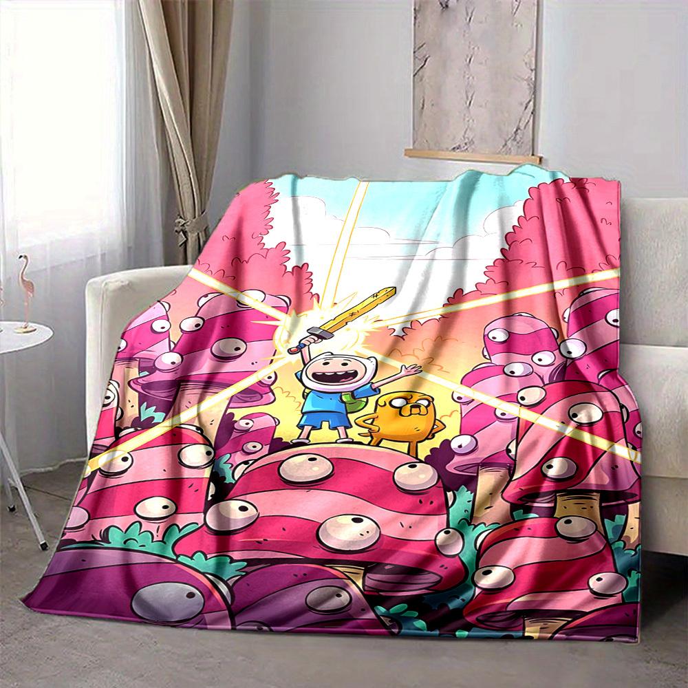 1pc Adventure Time Blanket Lightweight Flannel Throw For Sofa, Bed, Travel, Camping, Livingroom, Office, Couch, Chair, And Bed
