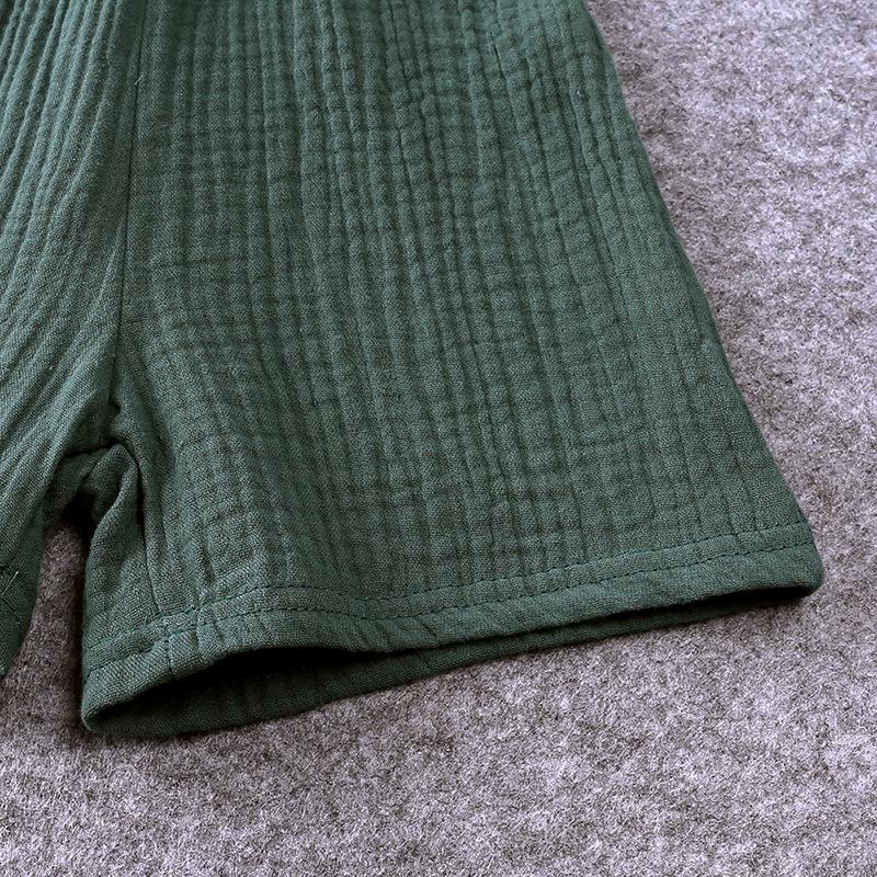 Baby Boy Baby Girl Solid Color Clothing Set Button Short Sleeve T-shirt + Thin Shorts Two-Piece Set