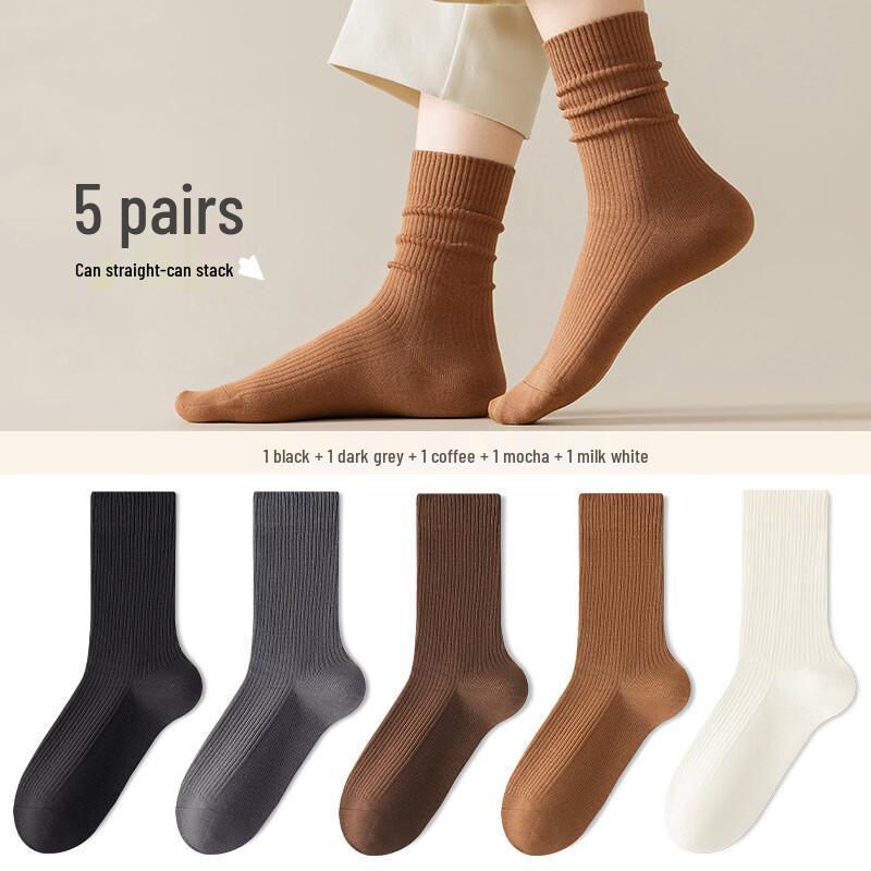 Yalu Women's Mid-Calf Cotton Socks (5-Pair Pack)